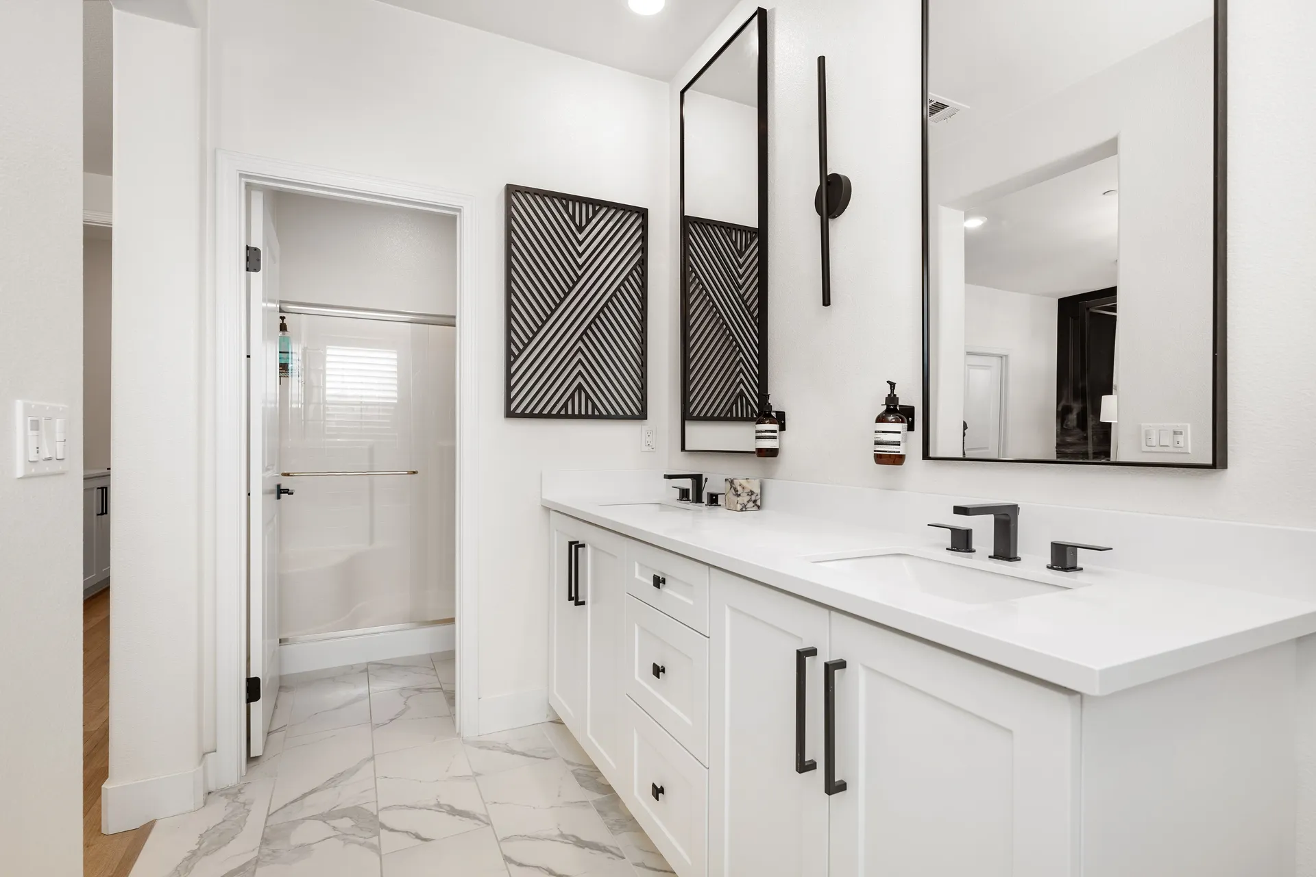 Modern bathroom with dual sinks